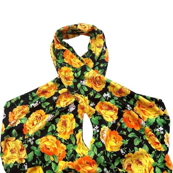 Zara High Halter Neck Twist Ruched Floral Stretch Bodysuit Yellow Sz SMALL NWT! - Picture 5 of 11